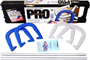 St. Pierre American Professional Series Horseshoes Complete Set: Includes 4 Horseshoes, 24-inch Solid Steel Stakes, Official Rulebook, and Black Plastic Tote
