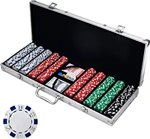 Poker Chip Set for Texas Holdem, Blackjack, Gambling with Carrying Case, Cards, Buttons and Dice Style Casino Chips (11.5 gram) by Trademark Poker