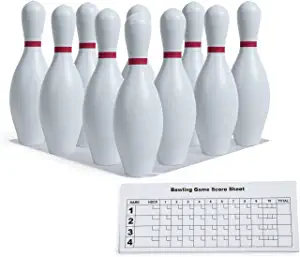 Champion Sports Plastic Bowling Pins: Set for Training & Kids Games , Red/White