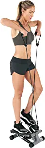 Sunny Health & Fitness Mini Stepper Stair Stepper Exercise Equipment with Resistance Bands