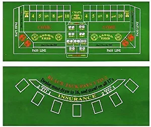 Craps & Black Jack Table Cover with Two Dice & One Deck of Playing Cards 36" x 24" OR 72" X 36"