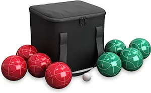 Bocce Ball Set  Outdoor Backyard Family Games for Adults or Kids  Complete with Bocce Balls, Pallino, and Equipment Carrying Case by Hey! Play!