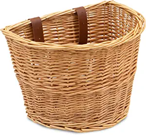ProsourceFit Wicker Front Handlebar Bike Basket Cargo , light brown, 13 by 9 by 10.5 inches
