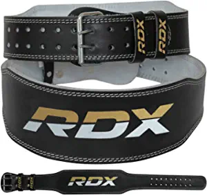 RDX Weight Lifting Belt Gym Fitness, Cowhide Leather, 4 Padded Lumbar Back Support,10 Adjustable Holes Powerlifting Bodybuilding Deadlift Squat Exercise Workout, Strength Training Equipment Men Women