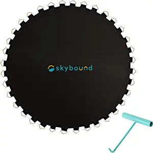 SkyBound Replacement Trampoline Mat, Fits 14ft Frames w/Spring Tool and Durable V-Rings, Bounce Safely with Extra Rows of Stitching - Jumping Mat for 14ft Round Trampoline - Fit 72, 88, and 96 Springs