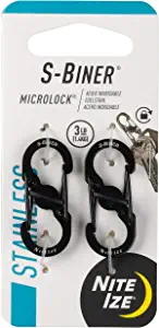 Nite Ize S-Biner MicroLock, Locking Key Holder, Stainless-Steel, Black, 2 Count (Pack of 1)