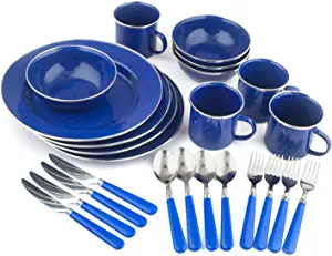 STANSPORT - Deluxe 24-Piece Enamel Tableware Set: Plates, Bowls, Mugs & Utensils
