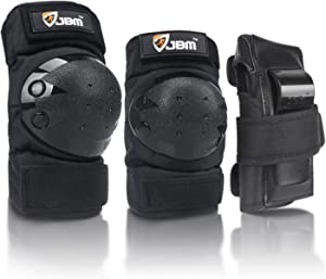 JBM Adult/Child Knee Pads Elbow Pads Wrist Guards 3 in 1 Protective Gear Set for Multi Sports Skateboarding Inline Roller Skating Cycling Biking BMX Bicycle Scooter