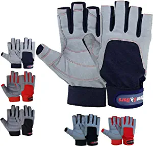 MRX BOXING & FITNESS Sailing Gloves with 3/4 Finger and Grip for Men and Women, Great for Kayaking, Workouts and More Blue/Grey
