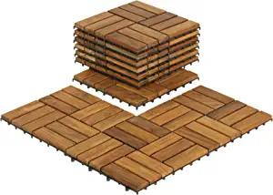 Bare Decor BARE-WF2009 Solid Teak Wood Interlocking Flooring Tiles (Pack of 10), 12" x 12", Brown