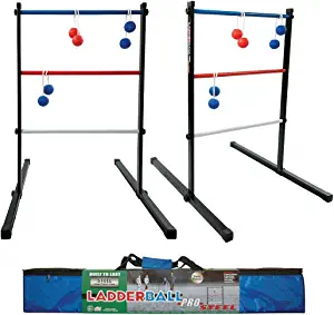Maranda Enterprises Ladder Ball Pro Steel Toss Indoor/Outdoor Game Set 6 Soft Rubber Bolas Balls, Zippered Travel Carrying Case, Black, Blue, red, White (MELBP1A-LBPBK)