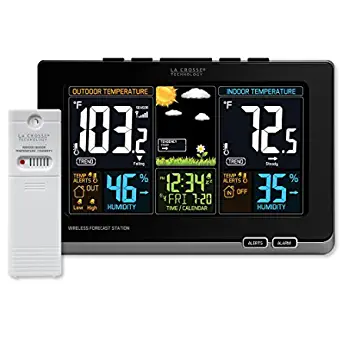 La Crosse Technology 308-1414B-INT, Black 308-1414B Wireless Atomic Digital Color Forecast Station with Alerts