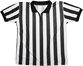 Crown Sporting Goods Men's Official Black & White Stripe Referee / Umpire Jersey Pro-style Ref Uniform, Great for Basketball, Football, & Soccer