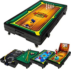 Franklin Sports Table Top Sports Game Set - 5-in-1 Sports Center Indoor Sports Games - Tabletop Soccer, Basketball, Hockey, Bowling + Pool