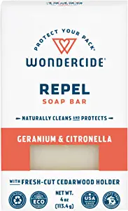 Wondercide - Repel Soap Bar for Kids & Family - Citronella & Geranium - With Natural Essential Oils, Coconut Oil, and Shea Butter - Gentle and Moisturizing - 4oz Bath Bar
