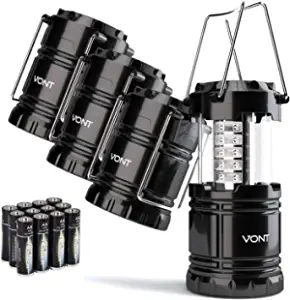 Camping Lantern [4 Pack] LED Lanterns, Suitable Survival Kits for Hurricane, Emergency Light for Storm, Outages, Outdoor Portable Lanterns, Black, Collapsible, (Batteries Included)