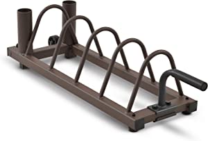 Steelbody Horizontal Plate and Olympic Bar Rack Organizer with Steel Frame and Transport Wheels STB-0130, brown