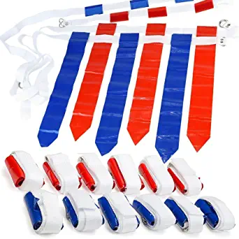 WYZworks 12 Player Adjustable Flag Football Set - 3 Flags per Belt, 36 Flags Total for Adults and Youth (18 Red and 18 Blue Flags)