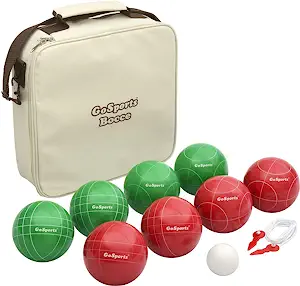 GoSports 100mm Regulation Bocce Set with 8 Balls, Pallino, Case and Measuring Rope - Premium Official Size Set