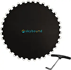 SkyBound Replacement Trampoline Mat, Fits 15ft Frames w/Spring Tool and Durable V-Rings, Bounce Safely with Extra Rows of Stitching - Jumping Mat for 15ft Round Trampoline - Fit 96 Springs & 6.5-7"