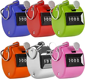 AFUNTA Pack of 6 Color Hand Held Tally Counter 4 Digit Mechanical Palm Clicker Counter - Assorted Color Handheld Tally Counter for Lap/Sport/Coach/School/Event