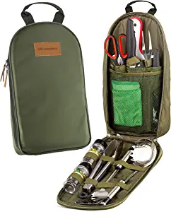 11 Piece Camp Kitchen Cooking Utensil Set Travel Organizer Grill Accessories Portable Compact Gear for Backpacking BBQ Camping Hiking Travel Cookware Kit Water Resistant Case