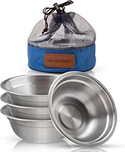 Wealers Stainless Steel Bowl Set - 6 inch Ultra-Portable Dinnerware Round BPA Free Bowls with Mesh Travel Bag for Outdoor Camping | Hiking | Picnic | BBQ | Beach