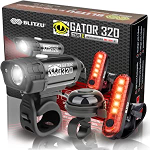 BLITZU 2023 Bike Lights Set with Bell USB-C Rechargeable. Bicycle Accessories for Night Riding, Cycling. Powerful Front Headlight, Back Rear LED Taillight. Road Safety for Men, Women, Kids.