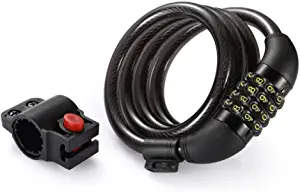 Titanker Bike Lock Cable, Kids Bike Cable Basic Self Coiling Combination Cable Bike Locks with Complimentary Mounting Bracket, 1/2 Inch Diameter