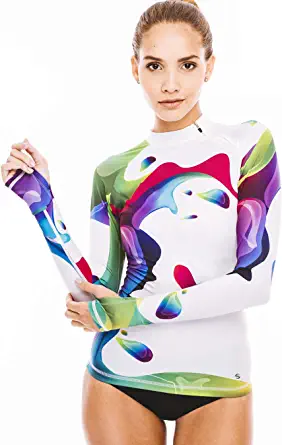 Women's UPF 50+ Long Sleeve Rash Guard for Women Swim Shirts, Tight-Fit Quick Dry Water Shirts Zipper Rashguard Surf Swim Top