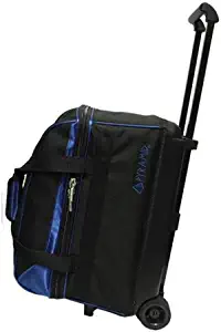 Pyramid Prime Double Roller 2 Ball Bowling Bag with Large Separate Compartment for Bowling Shoes (Up To US Mens Size 15) or Accessories, Retractable Handle - Extends to 40"