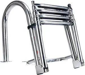 Amarine Made Boat Ladder 4 Step Pontoon Boat Ladder Foldable Stainless Steel Marine Rear Entry Telescoping Ladder with Wide Steps Swim Deck Ladder with Pedal Hand Railing,Retaining Strap-400lb