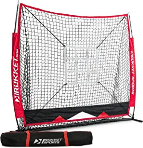 Rukket 5x5 Baseball & Softball Net | Practice Hitting, Pitching, Batting and Catching | Backstop Screen Equipment Training Aids | Strike Zone Target