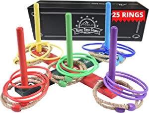 MABUA Ring Toss Game for Outdoor - 25 Ropes, 5 Pegs ,1 Carry Bag - Yard, Outdoor Games for Adults and Family  Ring Toss Rings, Backyard, Horse, Fun, Lawn, Outside, Indoor, Ring Toss Games for Adults