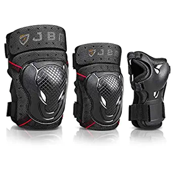 JBM Adult BMX Bike Knee Pads and Elbow Pads with Wrist Guards Protective Gear Set for Biking, Riding, Cycling and Multi Sports Scooter, Skateboard (Black, Adult)