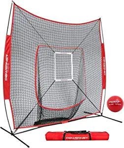 PowerNet DLX 7x7 Baseball Softball Hitting Net + Weighted Heavy Ball + Strike Zone Bundle |Training Set | Practice Equipment Batting Soft Toss Pitching | Team Color | Portable Backstop