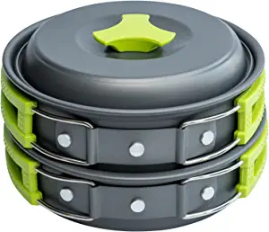 MalloMe Camping Cookware Mess Kit for Backpacking Gear Camping Cooking Set - Backpack Camping Pot and Pans Set - Portable Camping Stove and Backpacking Stove Compatible - Camp Accessories Equipment