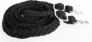 CHALLENGER Western Nylon Braided Roping Knotted Barrel Reins Black 60708