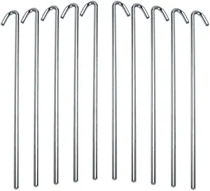 Tent Stakes Heavy Duty Metal, Galvanized Rust-Free Yard Stakes, Garden Edging Fence Hook | Tent Stakes Metal for Outdoor Camping, Tent Garden Stakes for Gardening & Canopies, Tent Pegs - by Ram-Pro