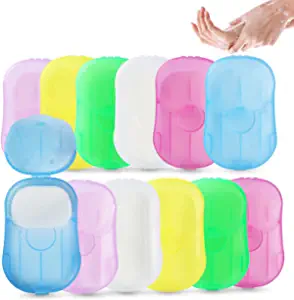 Pack of 12 Sets Travel Camping Hiking Washing Hand Bath Toiletry Sheets Paper Soap Slide Foaming Box (Color May Vary)