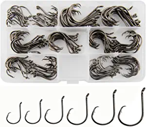Circle Hooks Saltwater Fishing Hooks, 150PCS Fishing Circle Hooks 2X Strong Offset Octopus Catfish Fishing Hooks Assortment High Carbon Steel Bait Fishing Hooks Kit Size #1 1/0 2/0 3/0 4/0 5/0