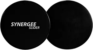 Synergee Core Sliders. Dual Sided Use on Carpet or Hardwood Floors. Abdominal Exercise Equipment
