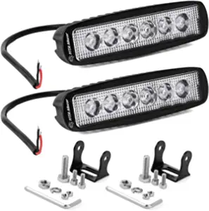 YITAMOTOR LED Light Bar 2PCS 18W 6 Inch Flood LED Work Light Pods Single Row Off Road Led Light Driving Light Fog Light Boat Light Waterproof SUV ATV 4WD Car Truck Golf Cart 12V 24V, 2 Year Warranty