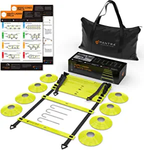 20ft Agility Ladder & Soccer Training Equipment for Kids - Football Training Equipment For Youth Set - Increase Speed & Footwork for Tennis, Basketball, Sports & Fitness - Cones, Bag & Workout Charts