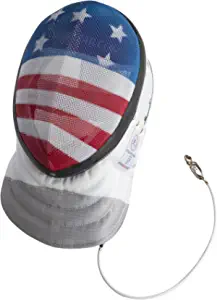 Foil Fencing Sport Mask - CE350N Certified National Grade with Padded Bib - Includes Foil Mask Head Wire - Anti-Glare Finish - Adjustable Strap - USA Flag Mesh Design