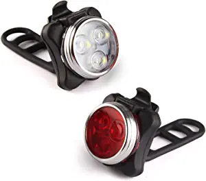 Ascher USB Rechargeable Bike Light Set,Super Bright Front Headlight and Rear LED Bicycle Light,650mah Lithium Battery,4 Light Mode Options(2 USB Cables and 4 Strap Included)