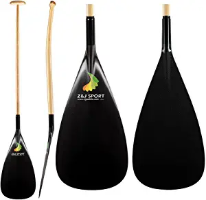 Z&J SPORT Outrigger Canoe Paddle Wooden Shaft, Tahiti Style Hybrid OC Paddle with T-Handle, Durable OC Paddle for Waka AMA, vaa, Bent Shaft & 12 Degree Blade