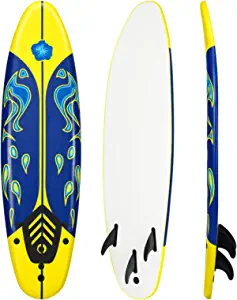 Giantex 6' Surfboard Surfing Surf Beach Ocean Body Foamie Board with Removable Fins, Great Beginner Board for Kids, Adults and Children