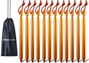 12 Pack Tent Stakes, 7075 Ground Metal Camping Aluminum Tent Pegs, Lightweight Stakes Heavy Duty Spikes Camping Accessories