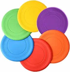 SUHEEUS Kids Flying Disc Toy Outdoor Playing Lawn Game Disk Flyer for Kindergarten Teaching Soft Silicone Colorful 6 Pack Bulk Set